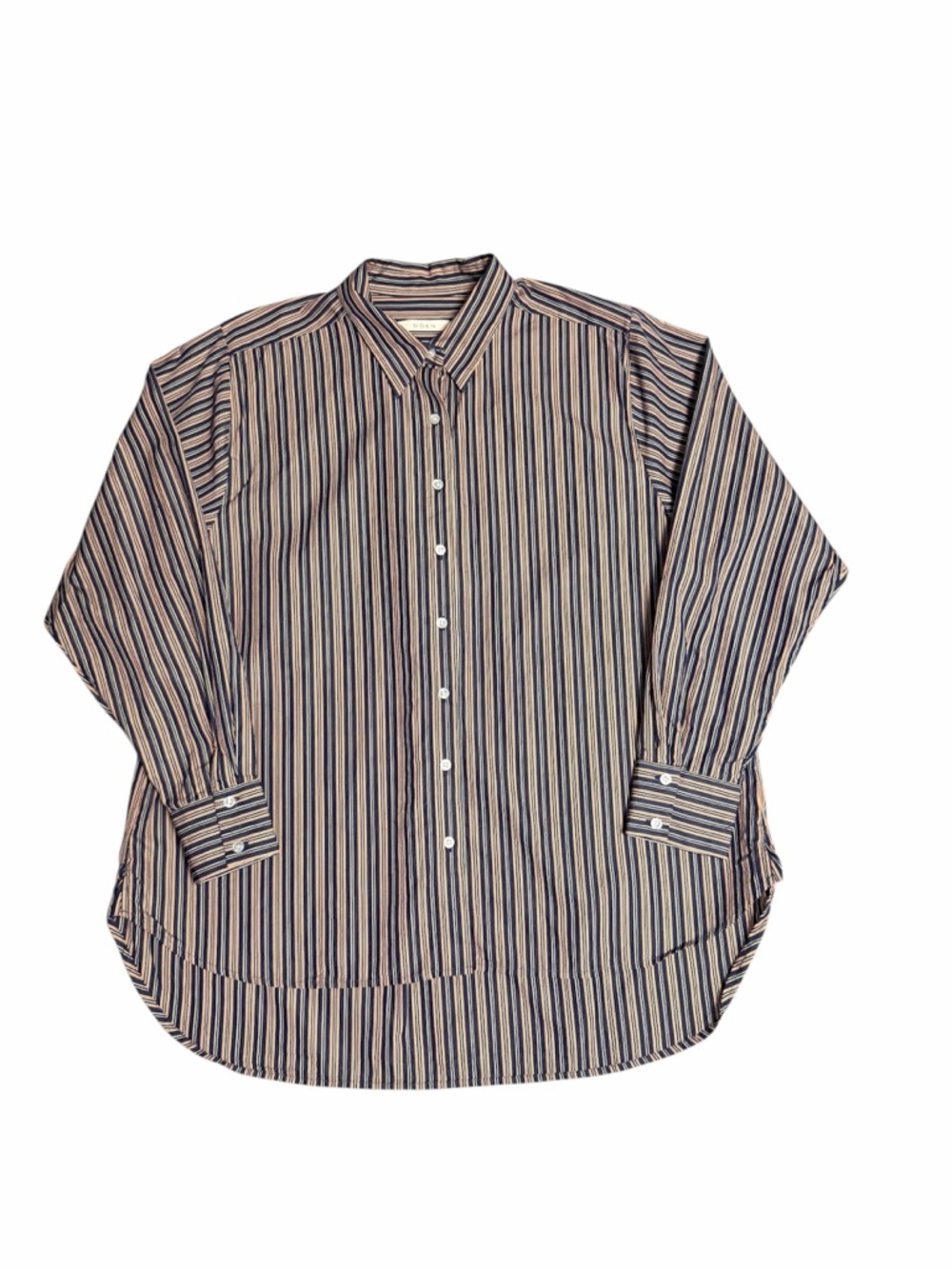 Doen Vertical Stripe Casual Button-Down Shirt in Navy & Beige